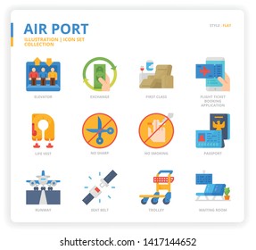 Airport icon set for web design, book, magazine, poster, ads, app, etc.

