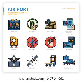 Airport icon set for web design, book, magazine, poster, ads, app, etc.
