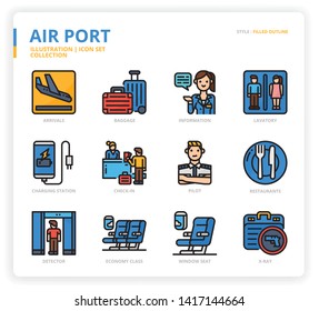 Airport icon set for web design, book, magazine, poster, ads, app, etc.
