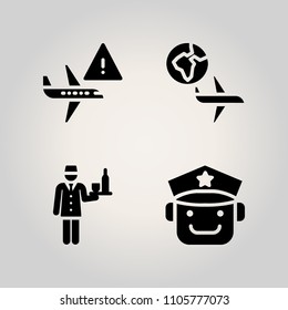 Airport Icon Set. Woman, Plane, Vector And Crew Illustration Vector Icons For Web And Design