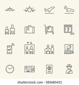 Airport icon sets. Line icons.