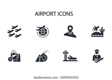 Airport icon set.vector.Editable stroke.linear style sign for use web design,logo.Symbol illustration.