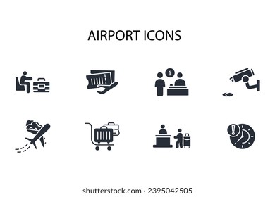 Icono de aeropuerto set.vector.Acto editable.Signo de estilo lineal para uso diseño web,logotipo.Ilustración de símbolo.