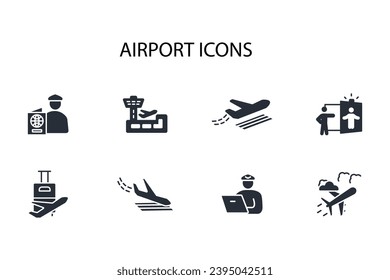 Airport icon set.vector.Editable stroke.linear style sign for use web design,logo.Symbol illustration.