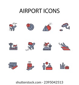 Icono de aeropuerto set.vector.Acto editable.Signo de estilo lineal para uso diseño web,logotipo.Ilustración de símbolo.
