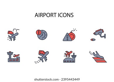 Icono de aeropuerto set.vector.Acto editable.Signo de estilo lineal para uso diseño web,logotipo.Ilustración de símbolo.