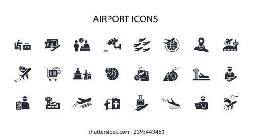 Airport icon set.vector.Editable stroke.linear style sign for use web design,logo.Symbol illustration.