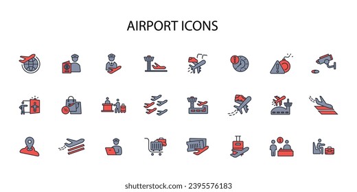 Icono de aeropuerto set.vector.Acto editable.Signo de estilo lineal para uso diseño web,logotipo.Ilustración de símbolo.