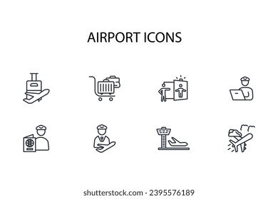 Airport icon set.vector.Editable stroke.linear style sign for use web design,logo.Symbol illustration.
