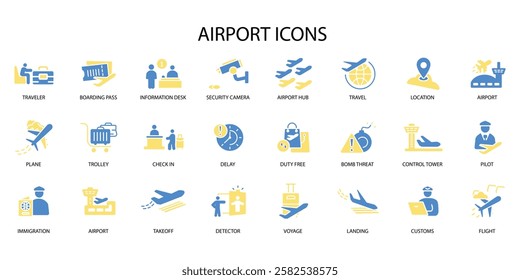 Airport icon set.vector.Editable stroke.linear style sign for use web design,logo.Symbol illustration.
