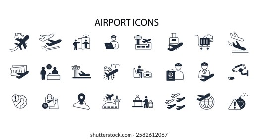 Airport icon set.vector.Editable stroke.linear style sign for use web design,logo.Symbol illustration.