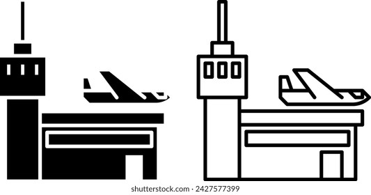 airport icon, sign, or symbol in glyph and line style isolated on transparent background. Vector illustration