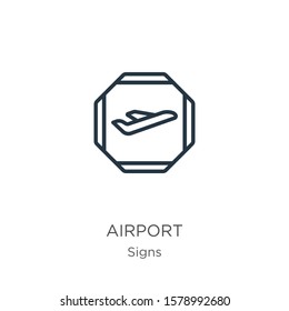 Airport icon. Thin linear airport outline icon isolated on white background from signs collection. Line vector sign, symbol for web and mobile