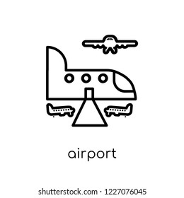 Airport icon. Trendy modern flat linear vector Airport icon on white background from thin line Architecture and Travel collection, editable outline stroke vector illustration