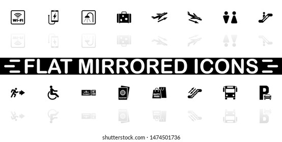 Airport icons - Black symbol on white background. Simple illustration. Flat Vector Icon. Mirror Reflection Shadow. Can be used in logo, web, mobile and UI UX project.