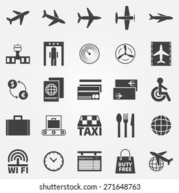 Airport icons - black vector logo or symbols set  