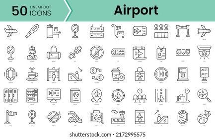 airport Icons bundle. Linear dot style Icons. Vector illustration