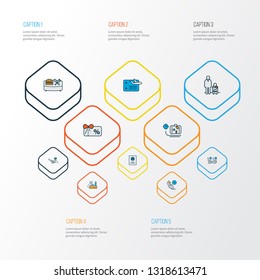 Airport icons colored line set with lounge, man with travel bag, passport and other citizenship elements. Isolated vector illustration airport icons.