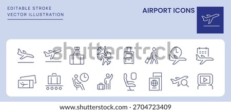 Airport Icons. Editable Stroke. Set of thin line icons symbol collection.