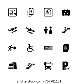 Airport icons - Expand to any size - Change to any colour. Flat Vector Icons - Black Illustration on White Background.