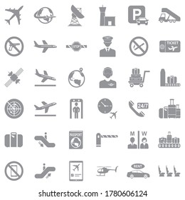 Airport Icons. Gray Flat Design. Vector Illustration.