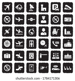 Airport Icons. Grunge Black Flat Design. Vector Illustration.