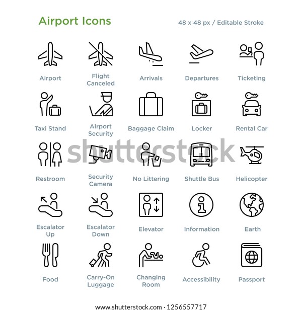 Airport Icons - Outline styled icons,\
designed to 48 x 48 pixel grid. Editable\
stroke.
