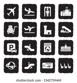 Airport Icons. Set 2. Grunge Black Flat Design. Vector Illustration. 