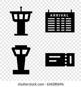 Airport icons set. set of 4 airport filled icons such as airport tower, ticket