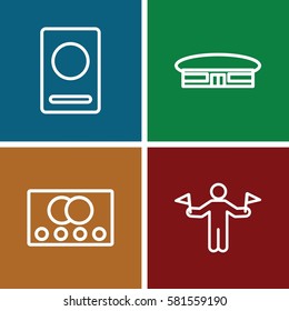 Airport icons set. Set of 4 Airport outline icons such as man with flags, credit card, passport