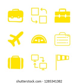 airport icons set with airplane, transfer and hangar vector set