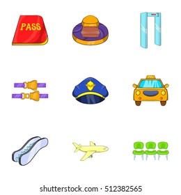 Airport icons set. Cartoon illustration of 9 airport vector icons for web