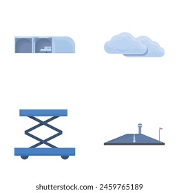 Airport icons set cartoon vector. Attribute of air travel worldwide. Time to travel