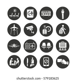 airport icons set in circle button style