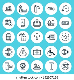 Airport Icons Set. Collection Of Briefcase Scanner, Call Duration, Airport Card And Other Elements. Also Includes Symbols Such As World, Danger, Device.