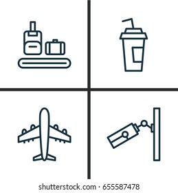 Airport Icons Set. Collection Of Briefcase Scanner, Airliner, Video Surveillance And Other Elements. Also Includes Symbols Such As Luggage, Paper, Video.