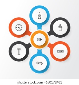 Airport Icons Set. Collection Of Crossroad, Registration Service, Airplane Information And Other Elements. Also Includes Symbols Such As Luggage, Reception, Administrator.