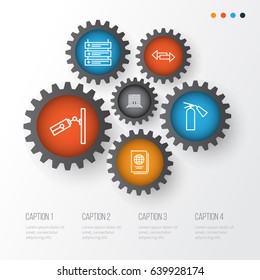 Airport Icons Set. Collection Of Fire Extinguisher, Crossroad, Plane Schedule And Other Elements. Also Includes Symbols Such As Document, Crossroad, Security.