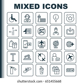 Airport Icons Set. Collection Of Forbidden Mobile, Phone Reservation, Operator And Other Elements. Also Includes Symbols Such As Accessibility, Worldwide, Timetable.