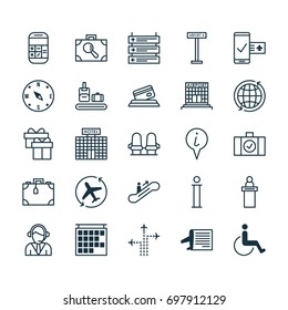 Airport Icons Set. Collection Of Locate, Present, Accessibility And Other Elements. Also Includes Symbols Such As Up, Luggage, Pointer.