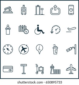 Airport Icons Set. Collection Of Video Surveillance, Call Duration, Plastic Card And Other Elements. Also Includes Symbols Such As Cup, Date, Dispatcher.
