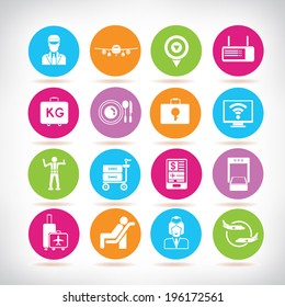 airport icons set, color buttons set