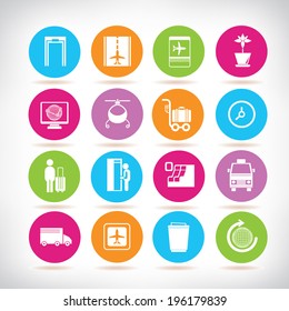 airport icons set, color buttons set
