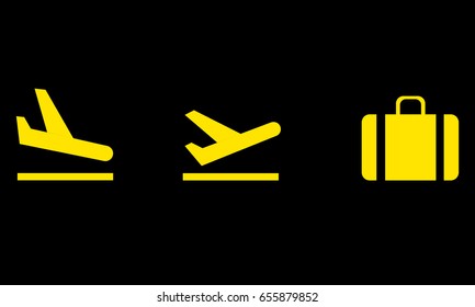Airport icons set: departures, arrivals, baggage. Vector illustration