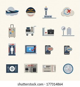 Airport icons set. Flat Icons set for Website and Mobile applications. Vector