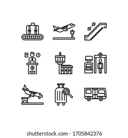 Línea de conjunto de iconos del aeropuerto - vector
