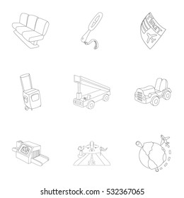 Airport icons set. Outline illustration of 9 airport vector icons for web