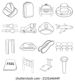 Airport icons set in outline style isolated on white background