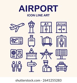 Airport Icons Set – Outline Style Vector