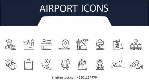 airport icons set. Simple vector pack icons With Background. Flat style design